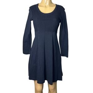 Wilt Slub Long Sleeve Flare Mixed Tee Shirt Dress Textured Black SZ Small